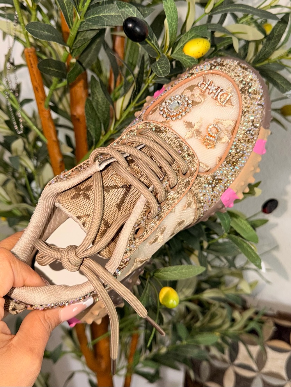 Gold Rhinestone Embellished Chunky Sneakers Size 36 – Brand New - Picture 14 of 16